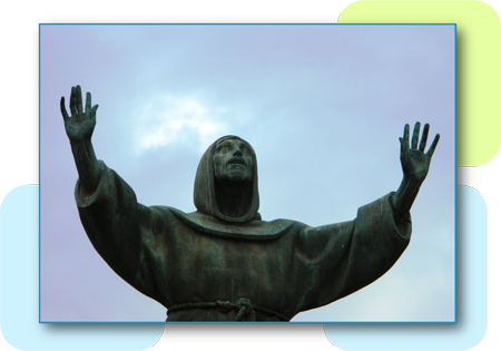 statue or St. Francis with his raised hands.